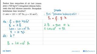 A fish diving in sea water (density = 920 kg/m^3) experiences a hydrostatic pressure twice...