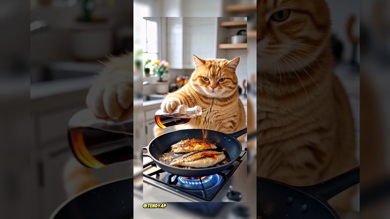 A Fat Orange Cat Cooks Fish Funny Cooking Ai Aiart