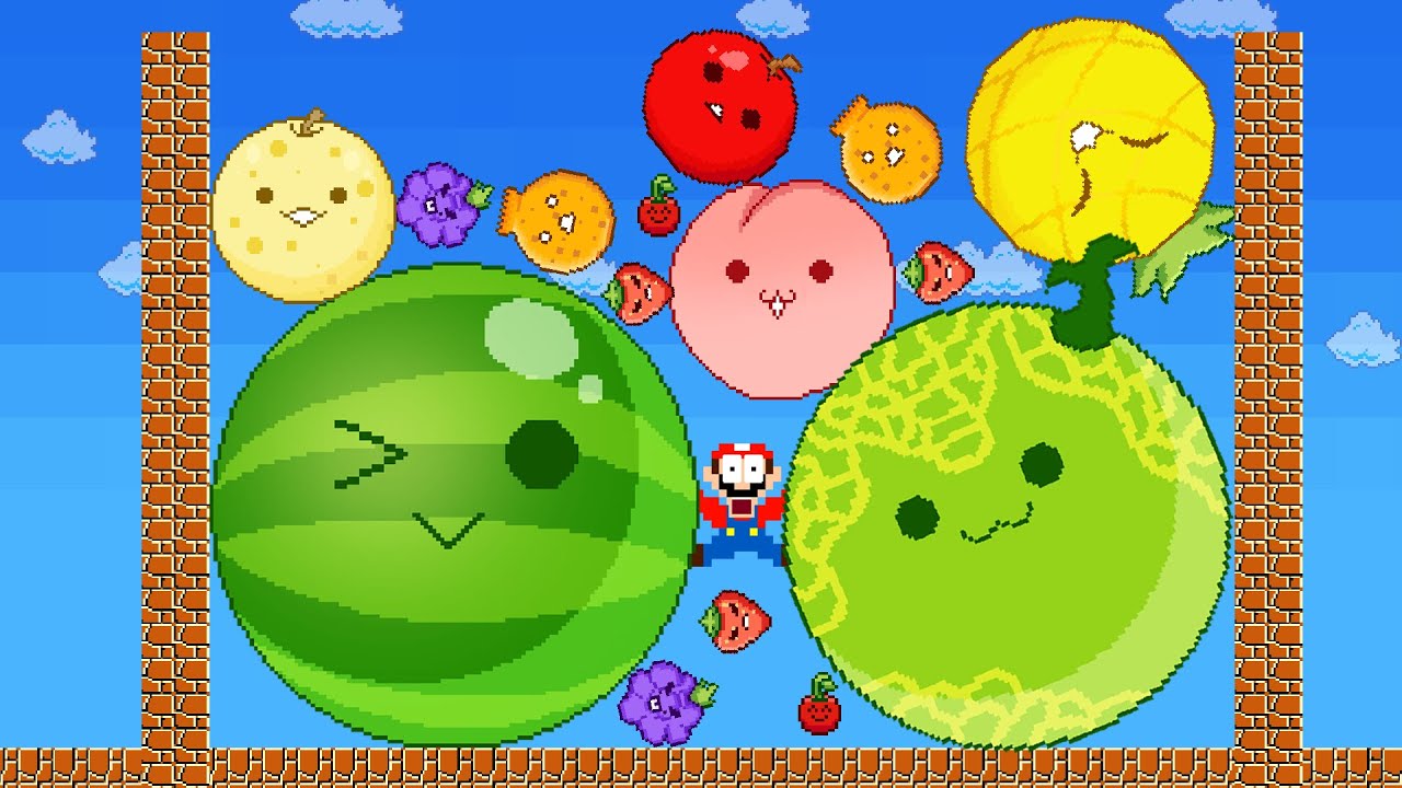 Mario vs The Watermelon Game (SUIKA) | Mario SMASHED by Merge Fruit Suika Game Maze!