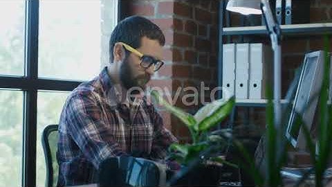 Focused Bearded Man Using Computer | Stock Footage - Envato elements