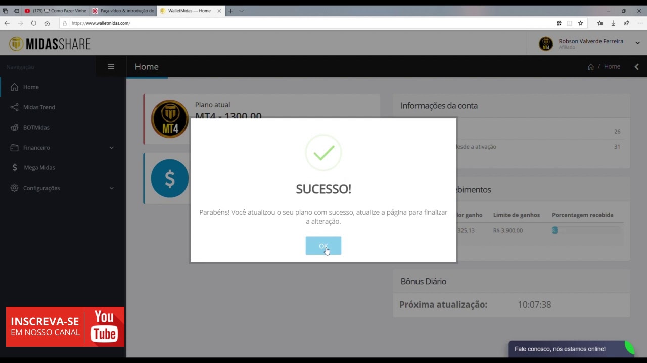 Fazendo Upgrade do plano da Midas Trend