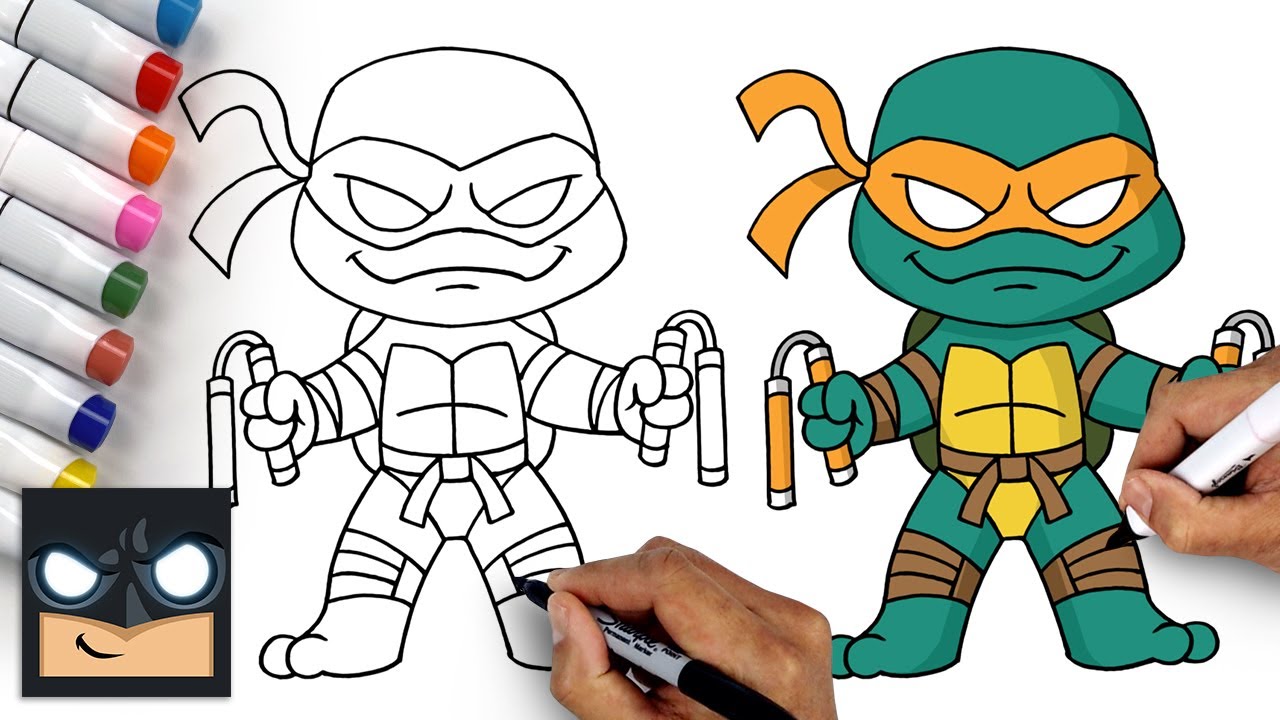 Easy How to Draw Ninja Turtles Tutorial Video and Coloring Page