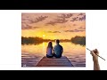 Sunset painting  sunset painting for beginners  sunset on the lake acrylic painting tutorial