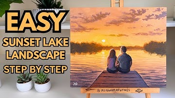 Sunset on the Lake Acrylic Painting tutorial - How to paint a lake /Landscape painting for beginners