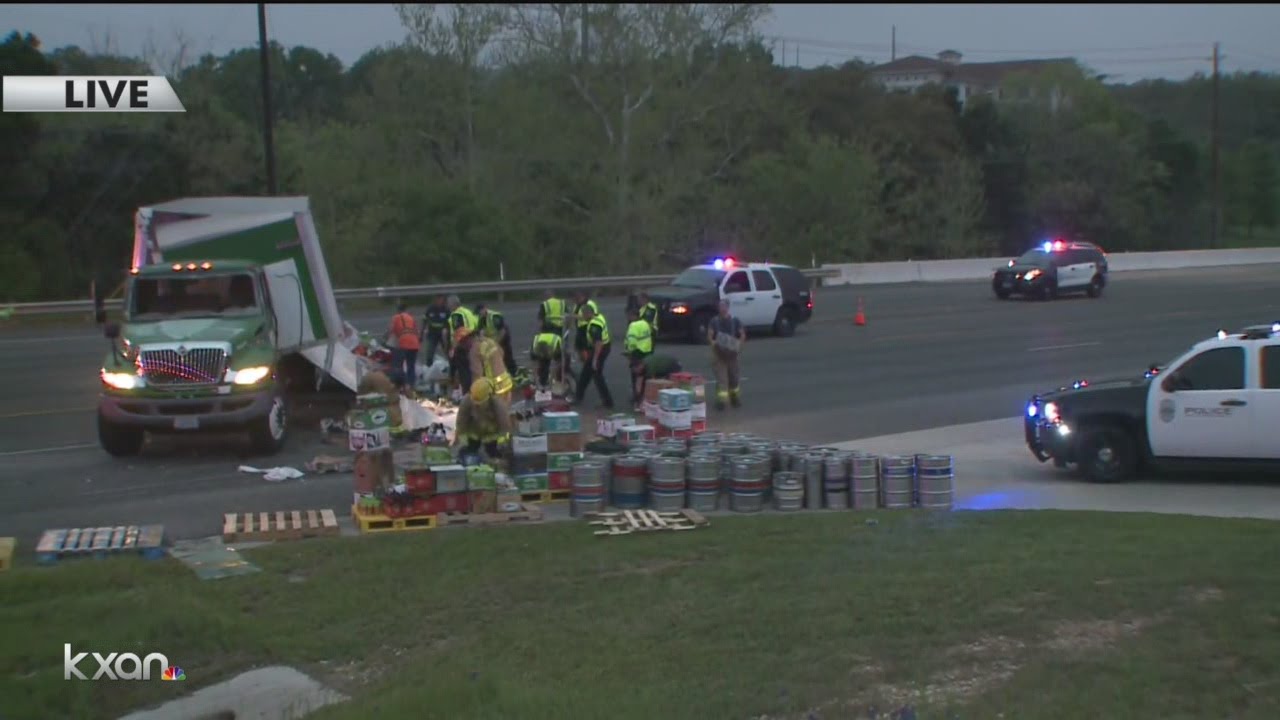 Ben E. Keith Co. beer truck crashes, crews work to clear the large spill