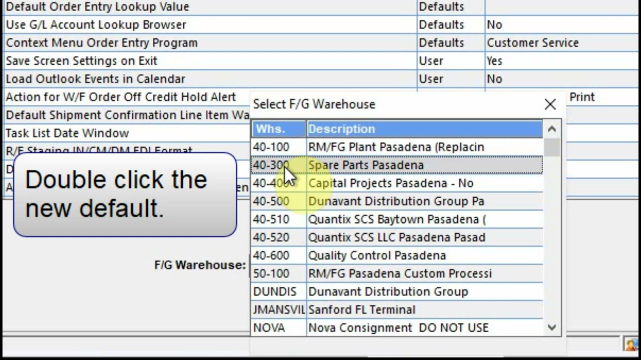 Datacor- Setting Default Warehouses