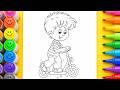 Coloring a Cute Boy on a Scooter 🛴 | Easy Coloring Page for Kids 🎨🛴
