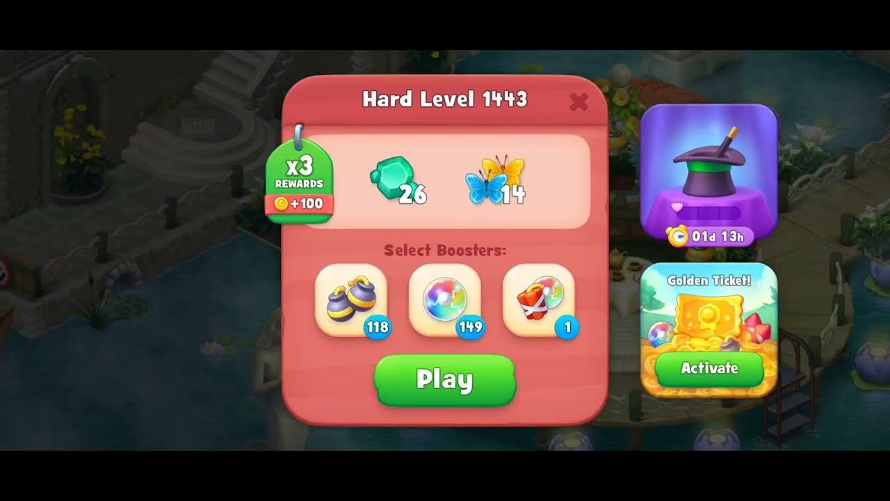 Gardenscapes Level 1443 Walkthrough "No Boosters Used"