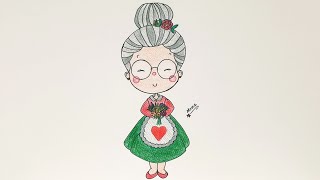 رسم كرتون الجدة اللطيفة??grandma drawing