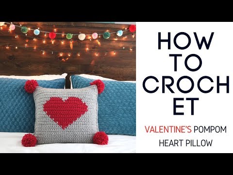 Crochet Valentine's Pompom Heart Pillow