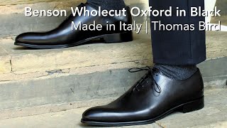 Black Wholecut Oxfords Shoes, Made in Italy | Thomas Bird - Styled on the Millennium Bridge, London