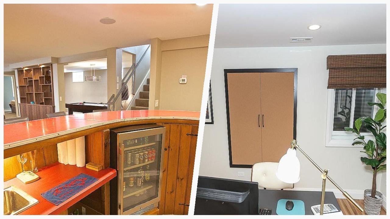 75 Midcentury Modern Vinyl Floor Basement Design Ideas You'll Love 🌈