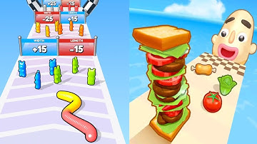 Gummy Worm Go Vs Sandwich Runner - Max Level Gameplay Walkthrough (Android iOS) New Update