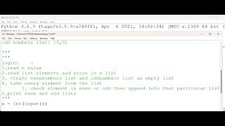 even numbers list and odd numbers list seperation from given list in python in telugu