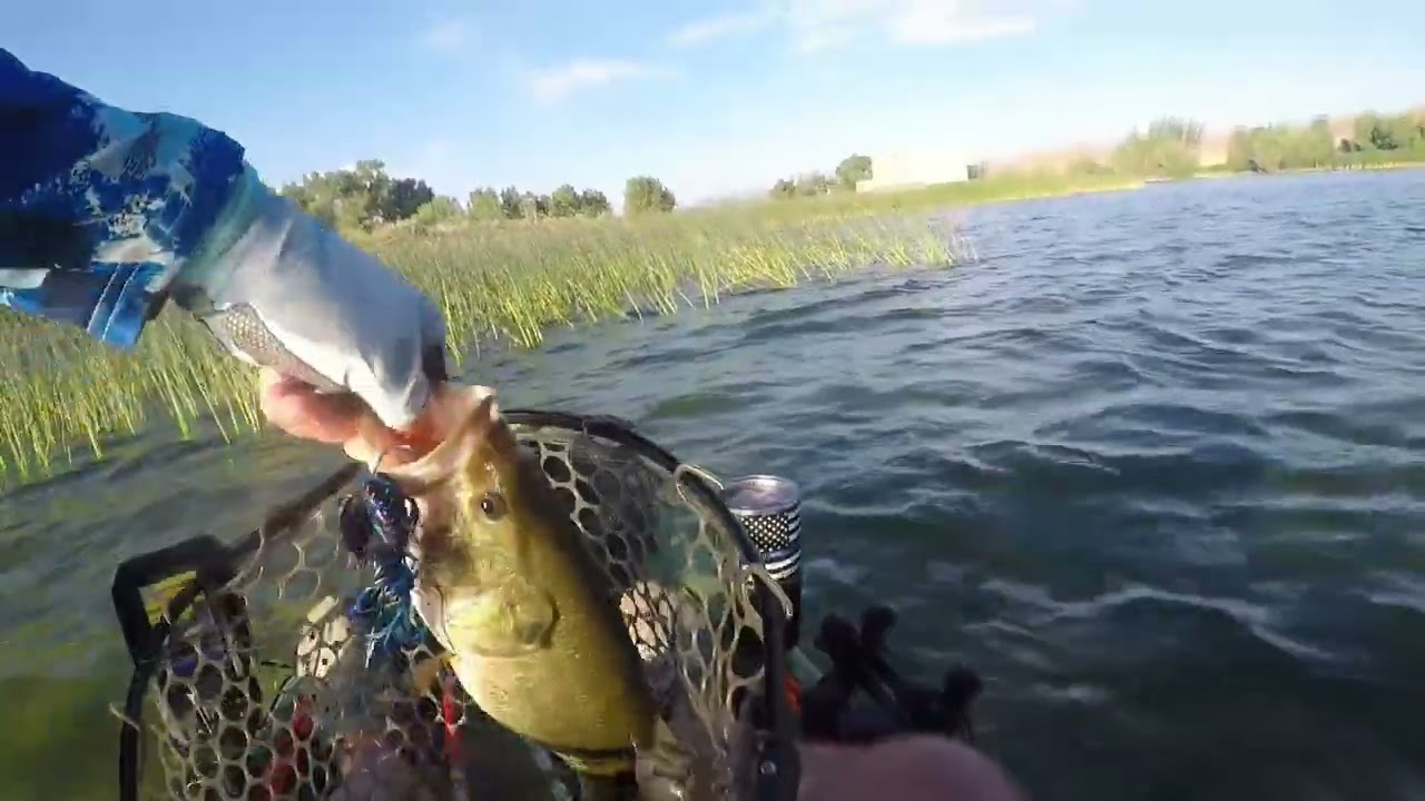 Windy Wyoming morning kayak bass fishing