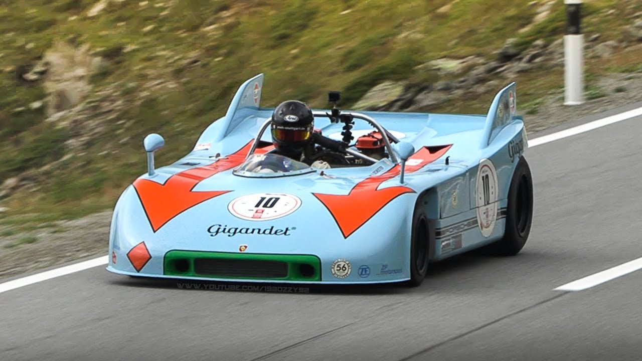 Porsche 908/3 Spyder in action on Swiss Bernina Hillclimb Pass