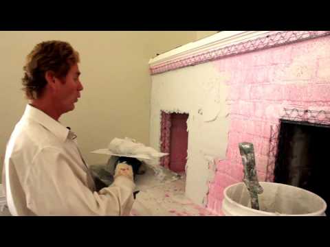 Structo-Lite basecoat over an interior brick fireplace, How to plaster a brick fireplace