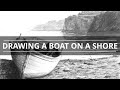 Pencil drawing lesson boat on a shore