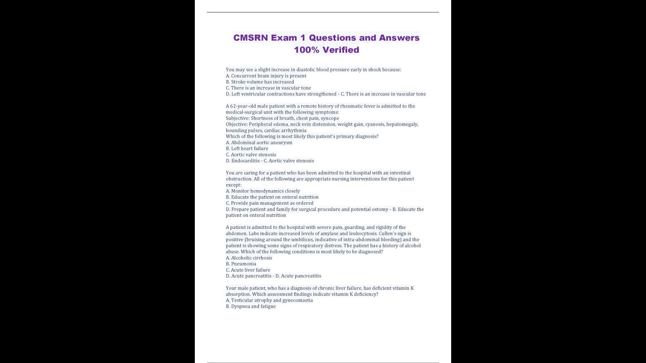CMSRN Exam 1 Questions and Answers 100% Verified