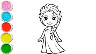 Beautiful Elsa coloring book for kids and toddlers,simple Colouring page 