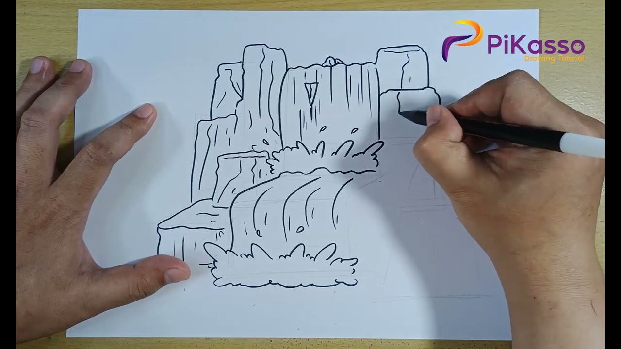 How To Draw A Waterfall Easy Step By Step