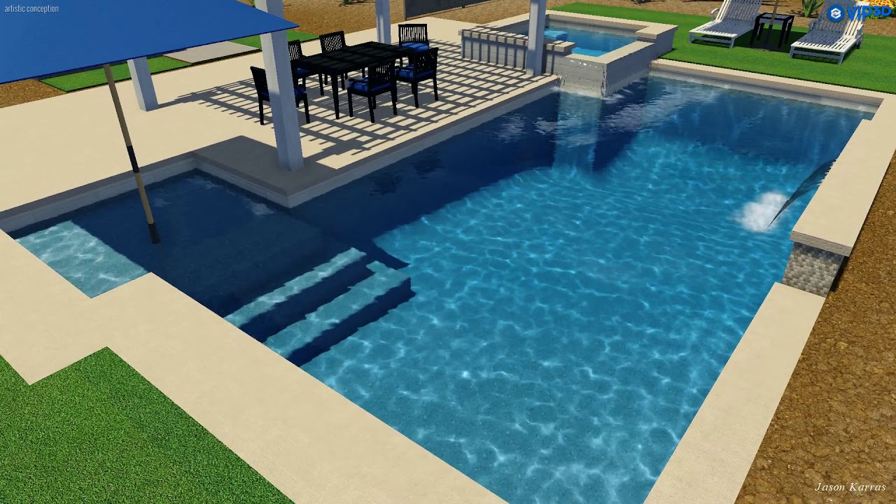 Straight Lines Pool and Spa with Shade Structure YouTube