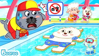 No More Tricks with Lifeguard | Bearee, Don't Sneak Food Into the Pool | Kids Learn Good Manner