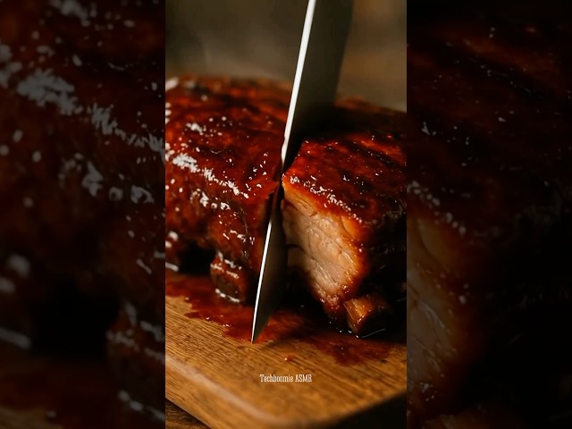 🍖 Sticky BBQ Ribs ASMR | Slow Satisfying Slice & Crackle