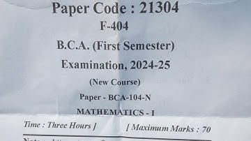 B.C.A.(First Semester)(New Course) MATHEMATICS - 1 Question Paper 2024–25 #bca #mjpru#maths1stsembca