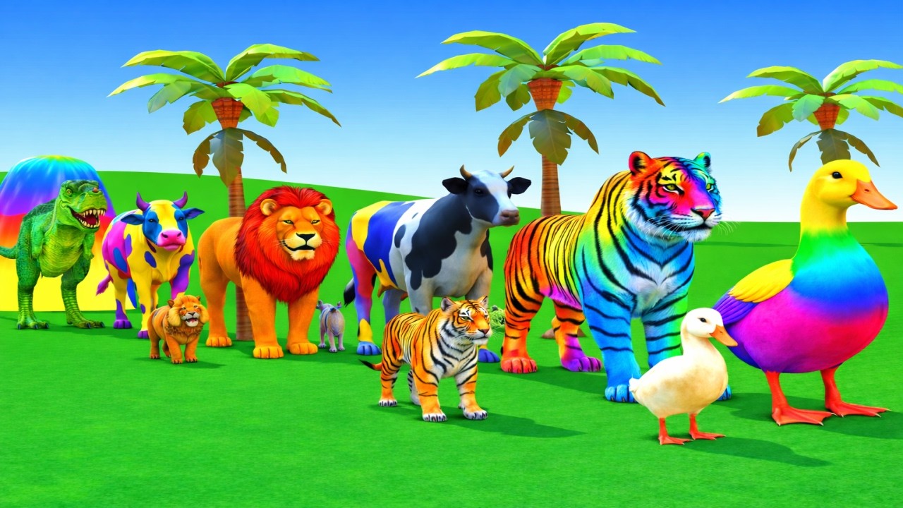 Long Slide Game with Cow Elephant Gorilla Hippopotamus Tiger 3d Animal Game Funny 3d Animals