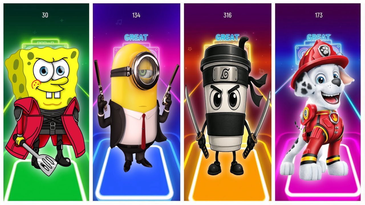 SpongeBob - Minions - Cappuccino Assassino - Paw Patrol - Tiles Hop EDM Rush 