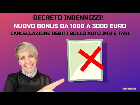 DECRETO SOSTEGNO: VERSO NUOVO BONUS DA 1000 A 3000 EURO! CANCELLAZIONE BOLLO AUTO IMU E TARI