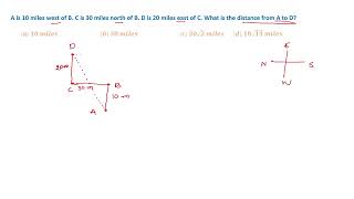 A is 10 miles west of B. C is 30 miles north of B. D is 20 miles east of C. What is the distance AD