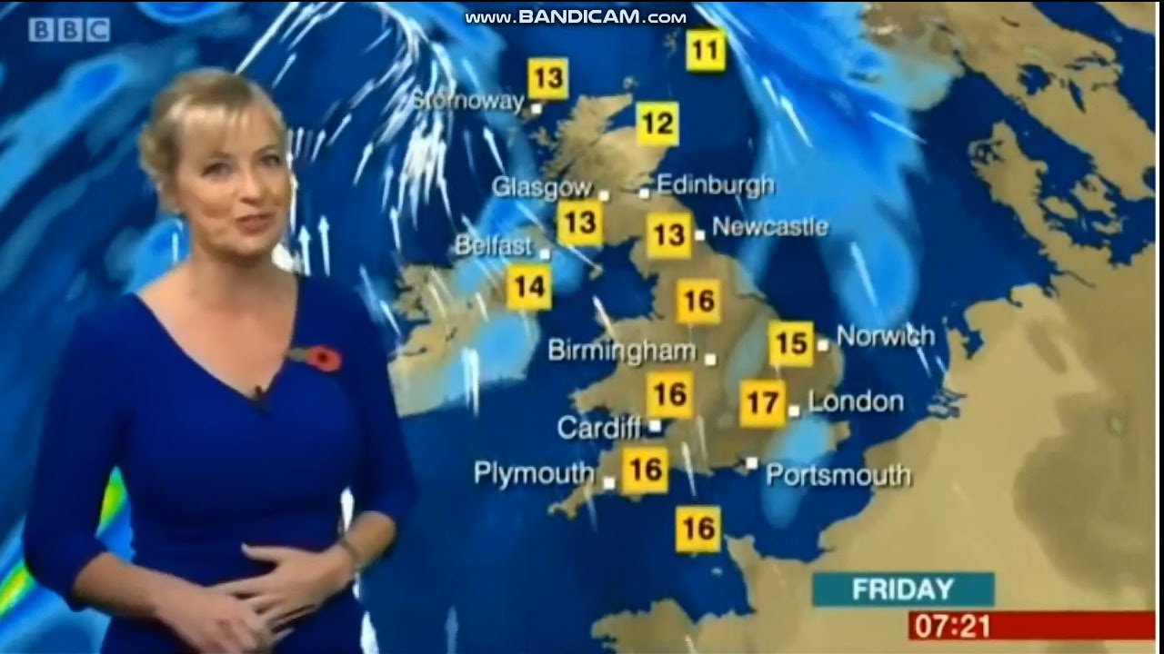 Carol Kirkwood's stomach growling during a weather forecast