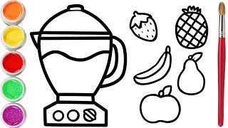 Drawing and Coloring Blender with Fruits With Glitter Marker || Easy Drawing For Kids