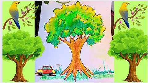 How to draw and Color Tree! Realistic Tree Drawing! very easy method to Draw and Colour tree 🌴