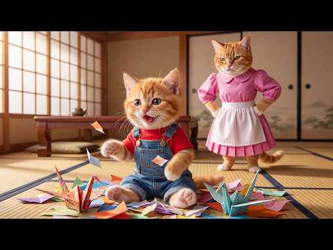 🐱📚 Mama Cat Is Away… Ginger Kitten Refuses to Study and Turns Homework into Paper Cranes! 😱💔