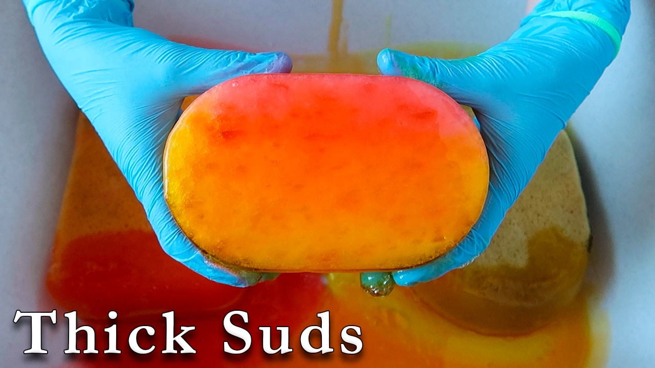ASMR Thick Sponge Squeezing ❤️ Satisfying ASMR 🧡Dish Soap💛