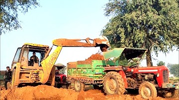 Jcb and Tractor Working Loading Mud in Trolley Massey 1035, Eicher 380 । JCB Tractor Cartoon