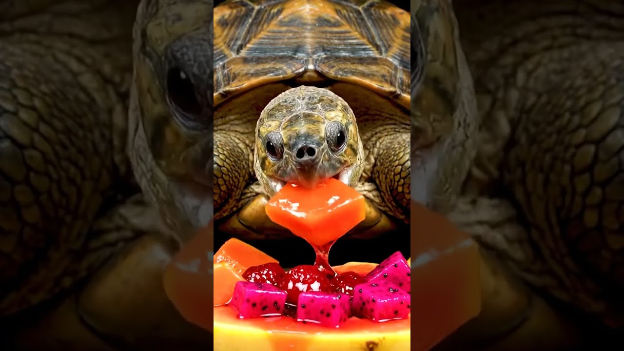Papaya + Cherry + Dragonfruit Splash 🍒🥭🐢 Juicy Turtle ASMR Burst