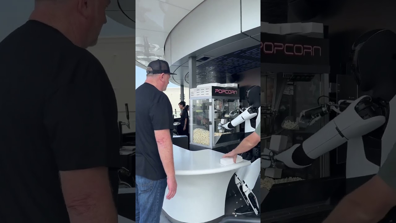 Tesla Optimus Serves Popcorn at Tesla Diner