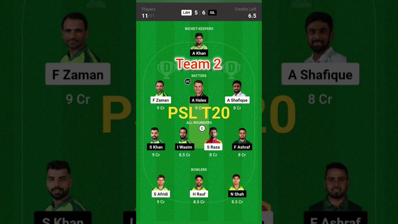 LAH VS ISL DREAM11 PREDICTION | LAH VS ISL GL TEAMS | LAHORE VS ISLAMABAD GL PREDICTION PSL T20