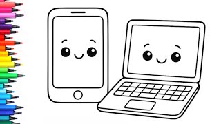 Easy Smartphone And A Laptop Dibujo Drawing, Painting Coloring For Kids And Toddlers Child Art