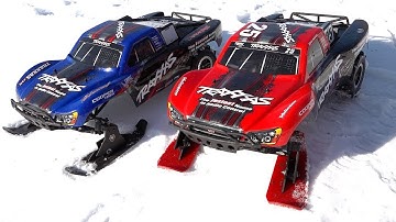 Mom & Son drive Traxxas Slash 2WD Brushless Trucks with SKIS in SNOW! | FAMILY RC ADVENTURES!