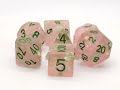 Old School 7 Piece DnD RPG Dice Set: Infused - Frosted Firefly - Pink w/ Green