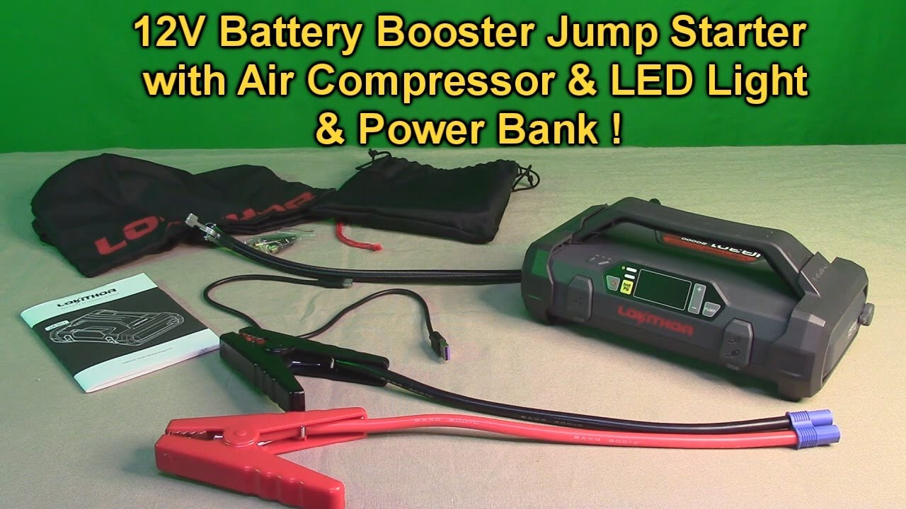 LOKITHOR Démarreur Booster Batterie Voiture Gonfleur Compresseur air 12V  Lampe LED