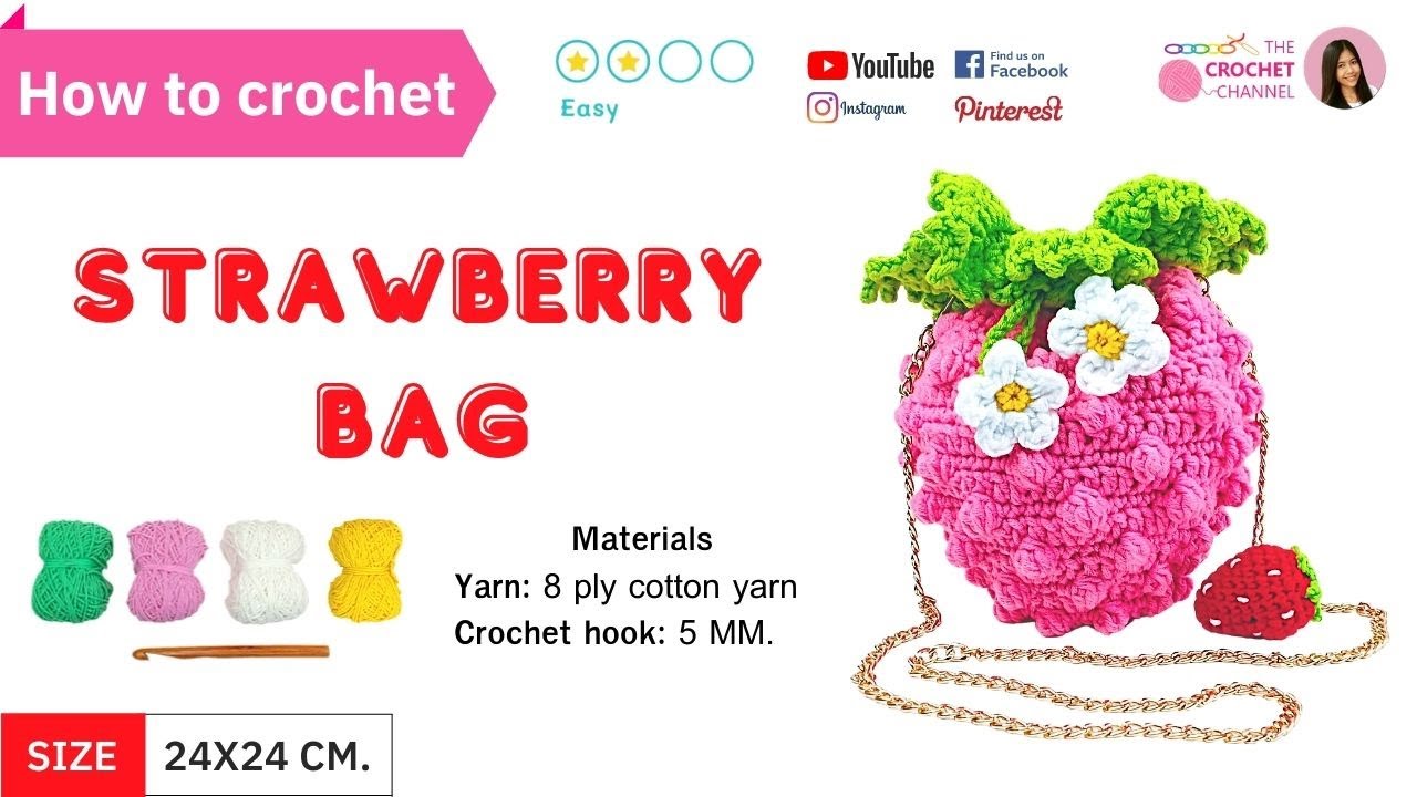 How to Crochet DIY Lovely Strawberry Bag tutorial Free Pattern (English ...