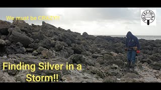 Metal detecting Welsh Beach in a storm, Silver found, equinox 800, South Wales