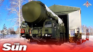 Russian military transports its huge Yars missile launchers