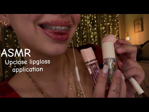 ASMR upclose lipgloss application ✨( sensitive sounds )
